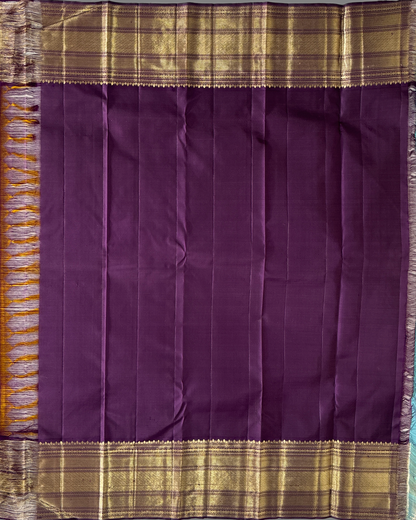 Mustard and Purple Kanchipuram Silk Saree with Rich Zari Accents