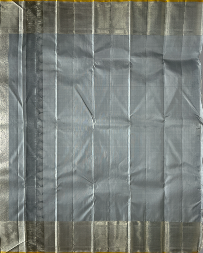 Light Grey and Silver Kanchipuram Silk Saree with Diamond Motif Blouse