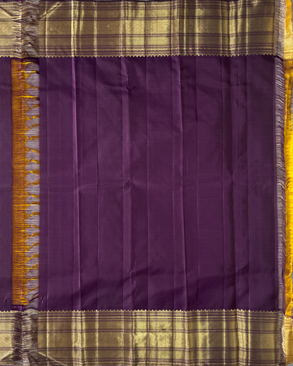 Kanchipuram Silk Saree in Purple and Mustard with Rich Zari Accents