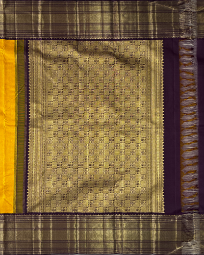Mustard and Purple Kanchipuram Silk Saree with Rich Zari Accents