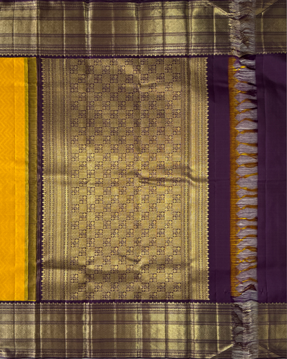 Kanchipuram Silk Saree in Purple and Mustard with Rich Zari Accents